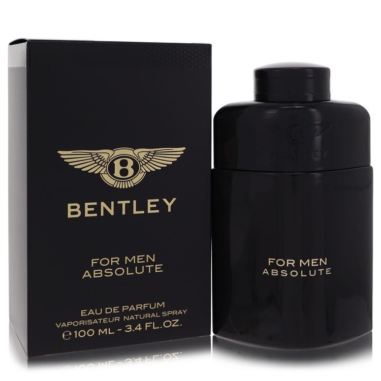 Bentley Absolute Eau De Parfum spray for men, 3.4 oz bottle with sleek design, showcasing the luxurious fragrance by Bentley.