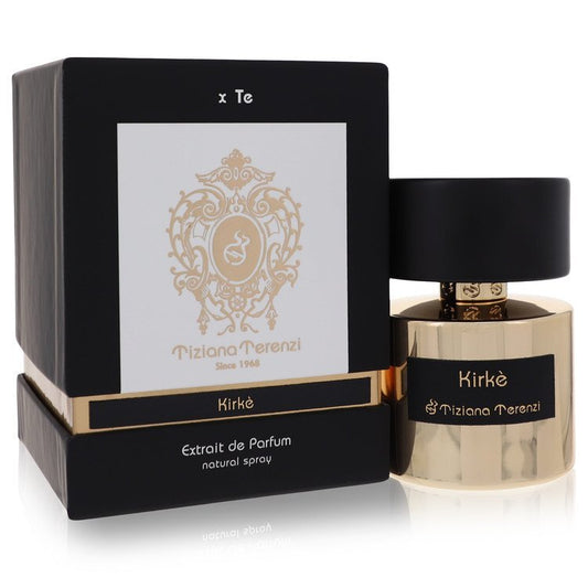 Tiziana Terenzi Kirke unisex extrait de parfum spray bottle, 3.38 oz, with elegant design and floral fragrance details.