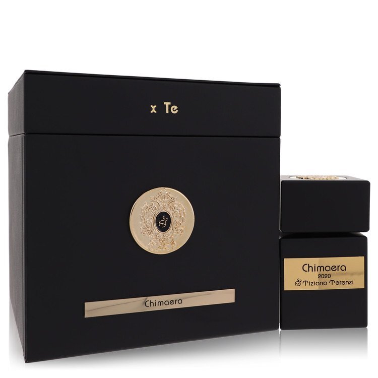 Tiziana Terenzi Chimaera Extrait De Parfum spray, 3.38 oz, featuring elegant bottle with floral and woody scent notes.