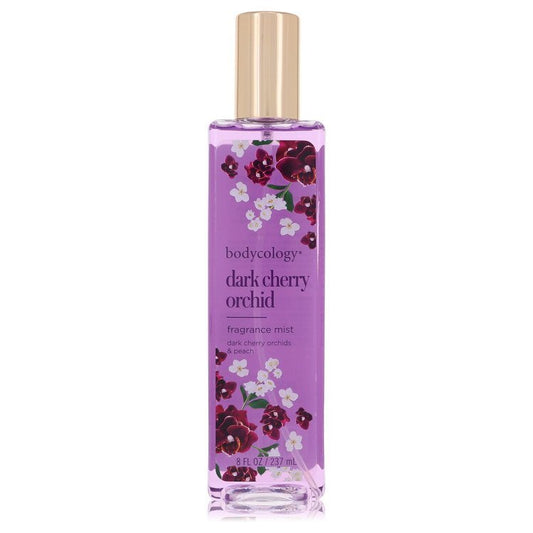 Bodycology Dark Cherry Orchid fragrance mist in 8 oz bottle, featuring floral and fruity notes, for women.