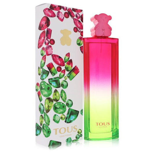 Tous Gems Power eau de toilette spray for women, 3 oz, featuring elegant perfume bottle with colorful gemstone-inspired design.