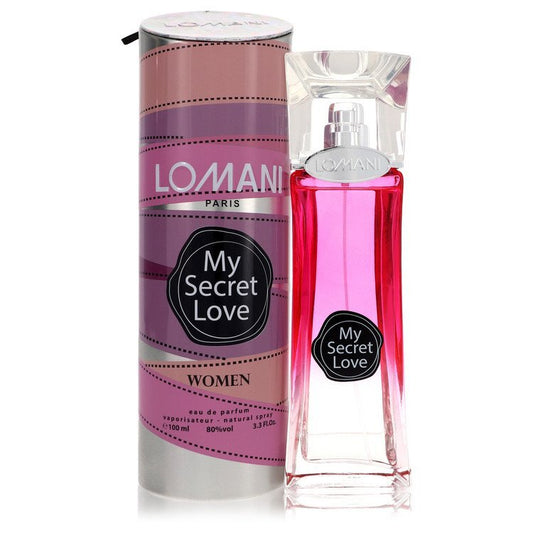 Lomani My Secret Love Eau De Parfum spray for women, 3.3 oz bottle with floral and fruity scent, elegant packaging.
