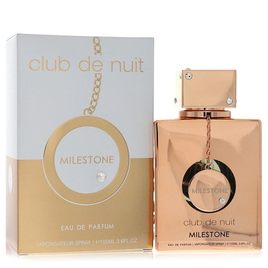 Armaf Club De Nuit Milestone men's Eau De Parfum spray in 3.6 oz bottle, featuring sleek design and branding.