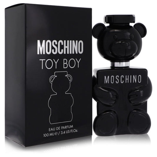 Moschino Toy Boy men's Eau De Parfum spray in 3.4 oz bottle, featuring a playful design and stylish packaging.