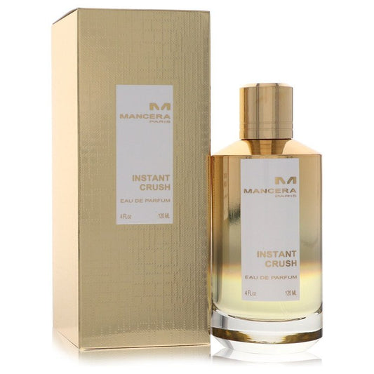 Mancera Instant Crush unisex Eau De Parfum spray bottle, 4 oz, with elegant packaging and floral, fruity fragrance elements.