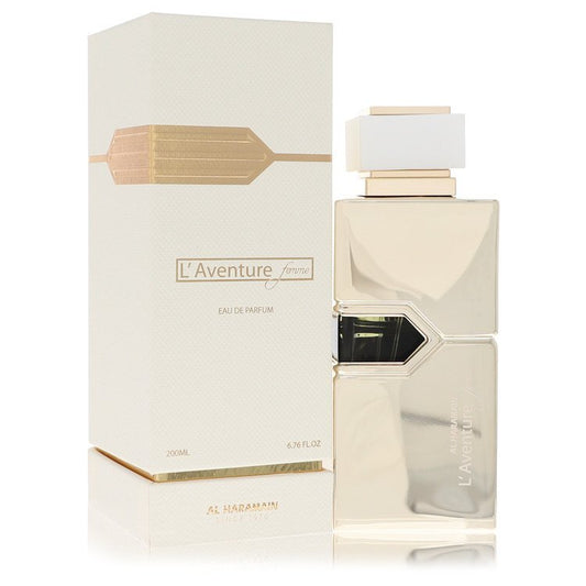 Al Haramain L'aventure Femme eau de parfum spray for women, 6.7 oz bottle, elegant design and floral fragrance visible.