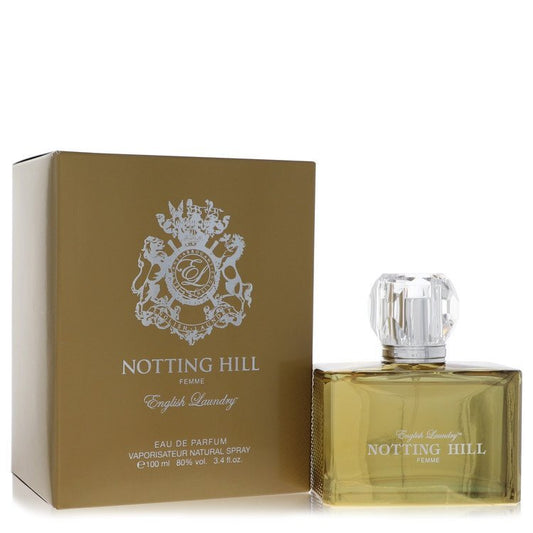 English Laundry Notting Hill Eau De Parfum spray for women, 3.4 oz bottle with elegant packaging and floral fragrance.