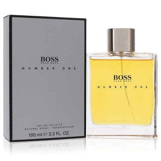 Hugo Boss Boss No. 1 Eau De Toilette spray for men, 3.3 oz bottle with sleek design, featuring the iconic Hugo Boss branding.