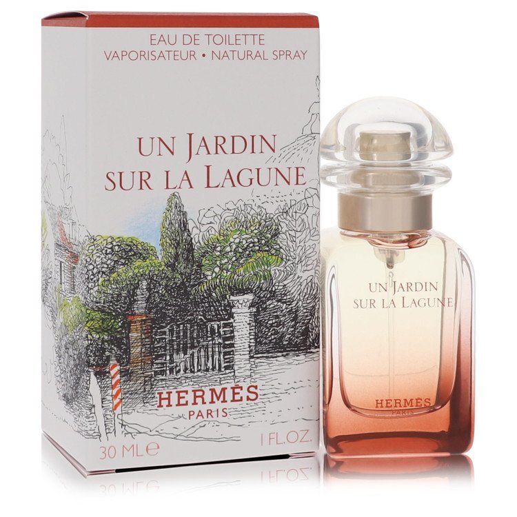 Hermes Un Jardin Sur La Lagune 1 oz eau de toilette spray for women, featuring a sleek fragrance bottle.