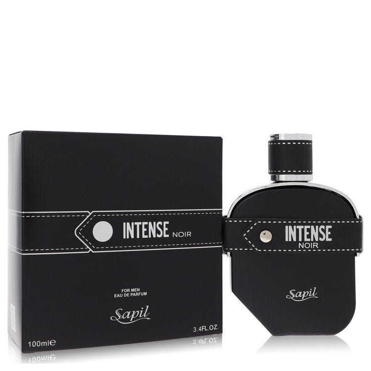 Sapil Intense Noir men's Eau De Parfum spray, 3.4 oz bottle, featuring dark perfume design and branding.