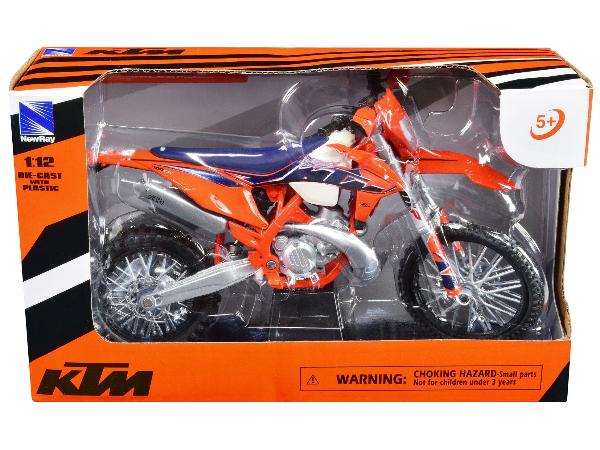 Orange KTM 300 EXC-TPI enduro dirt bike diecast model by New Ray, detailed miniature motorcycle for collectors.