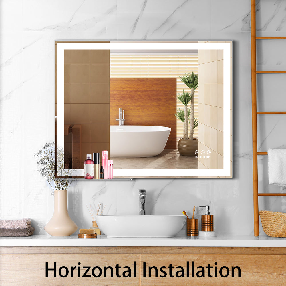 48x24 inch LED bathroom makeup mirror wall mounted adjustable light anti fog touch switch with memory intelligent large bathroom