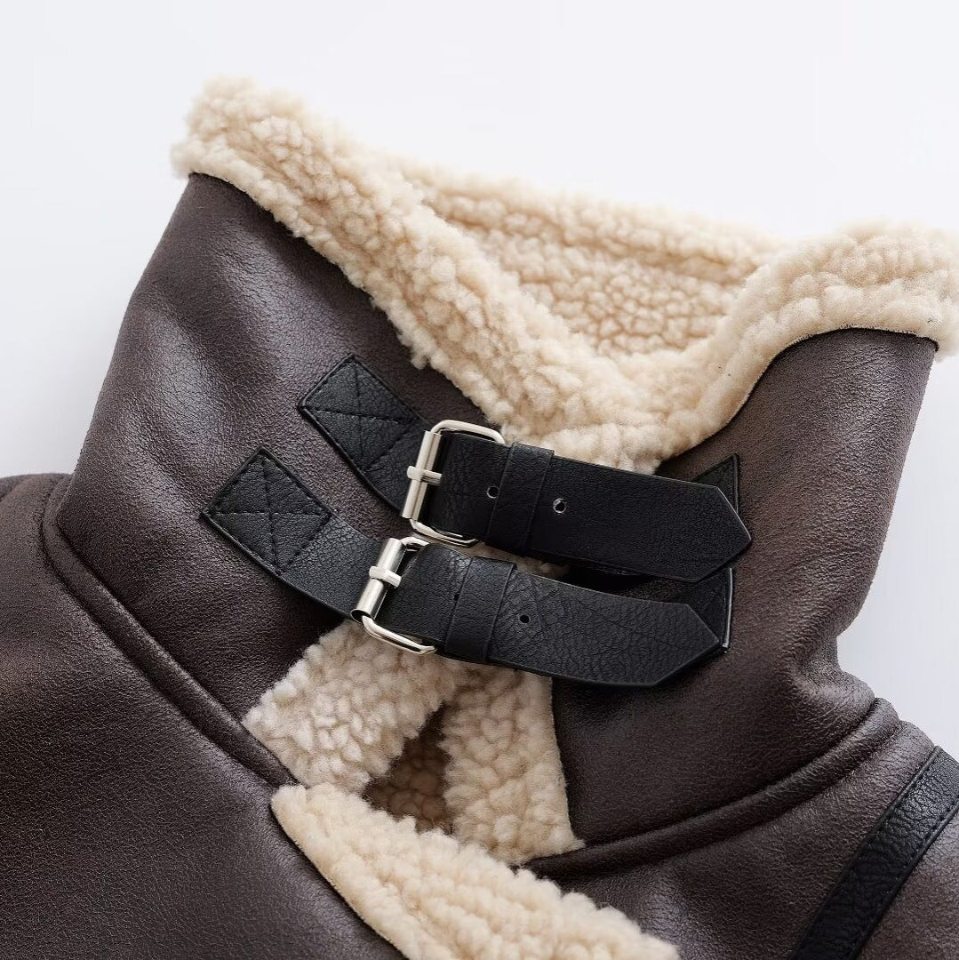 Fashionable and versatile zipper belt with loose casual long sleeved cotton jacket