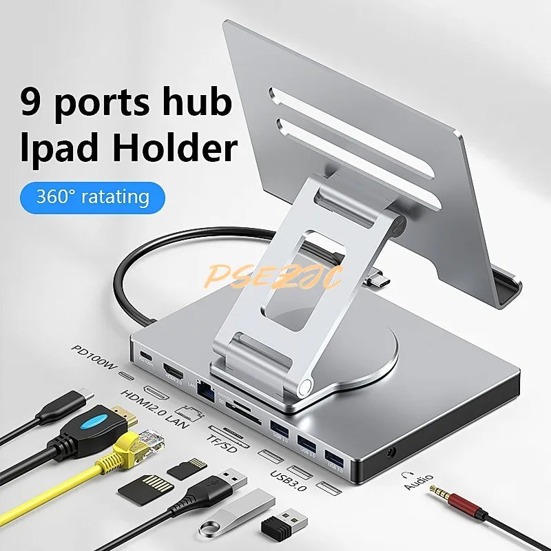 eprolo 4K/60Hz Gigabit Ethernet USB 3.0 splitter hub with flat panel rotary stand for Type-C docking station, compact and versatile.