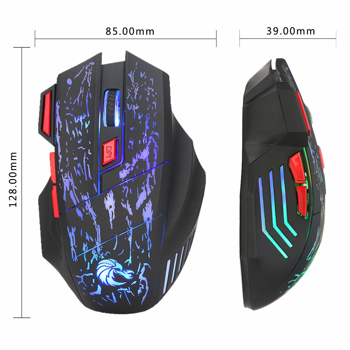 Colorful luminous gaming mouse with flowing crack design by eprolo, wired Blaze Bird model featuring vibrant LED lighting.