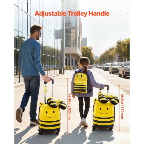 Kids Luggage Set, 5 Piece, 18 Inch Hardside Rolling Wheels Suitcase with Backpack & U-shape Pillow, Bee Kids Carry on Luggage Set, Holiday Birthday Gift for Girls Boys, Airline Approved - American Smart