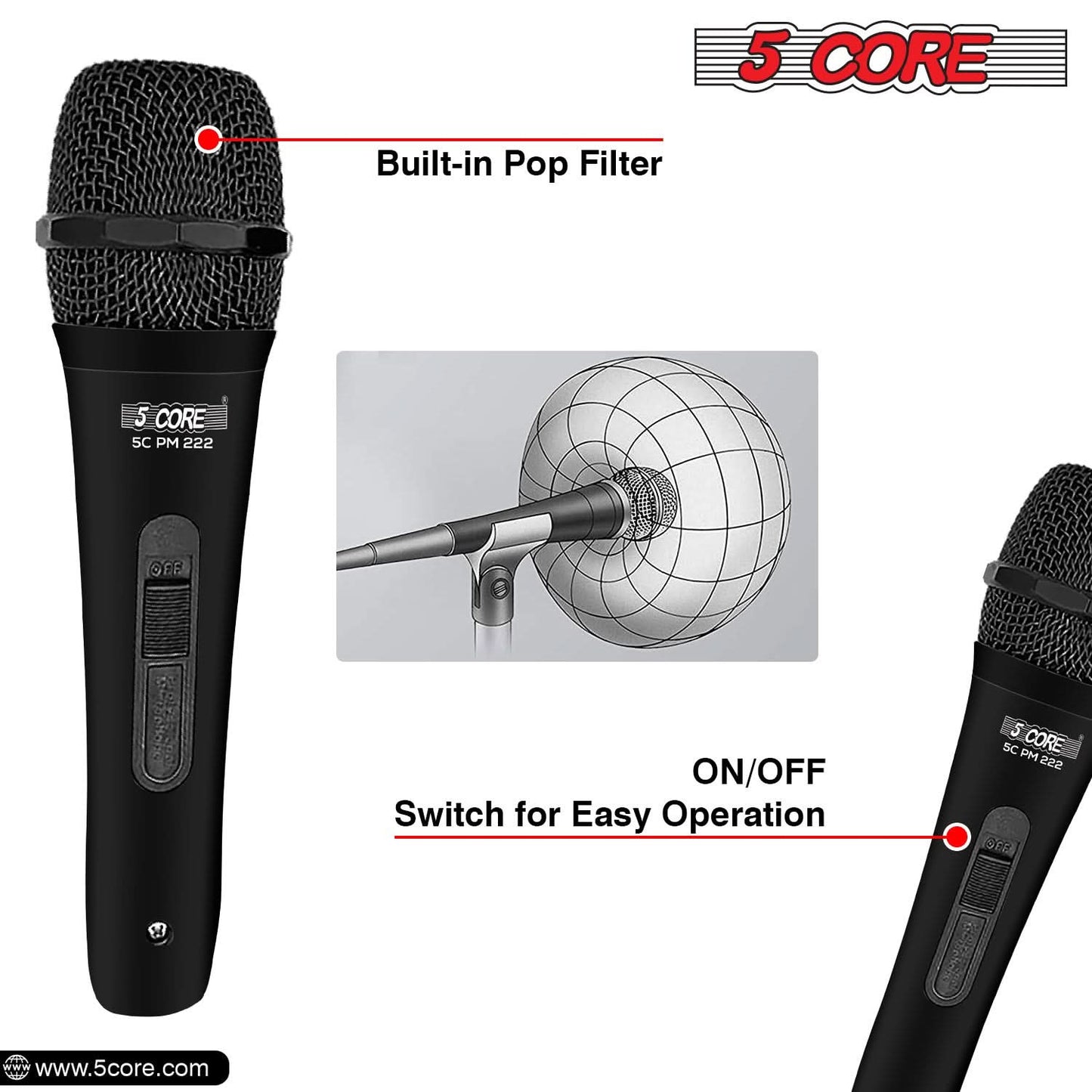 5Core XLR Microphone Dynamic Mic Karaoke Singing Studio Mics Handheld Microfono-3