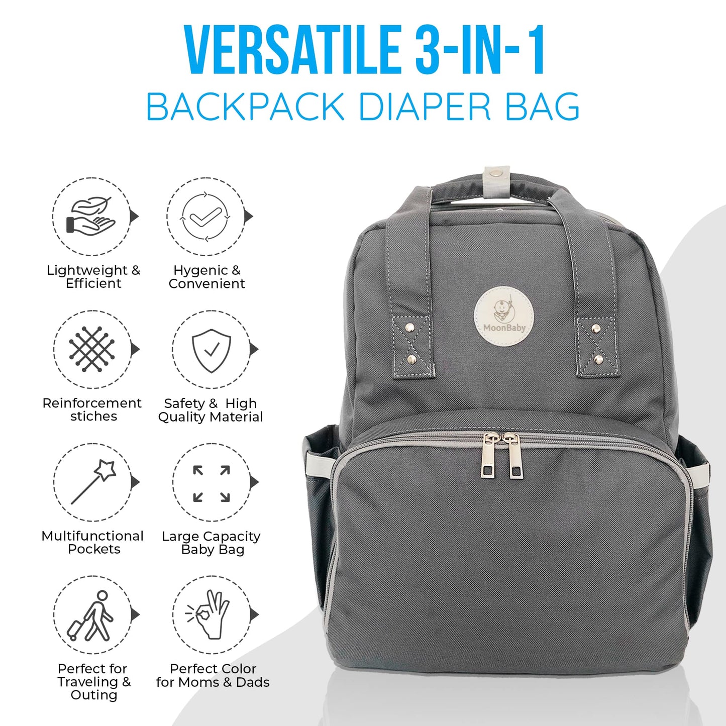 MoonBaby Backpack Diaper Bag Foldable Changing station Portable Crib Bassinet
