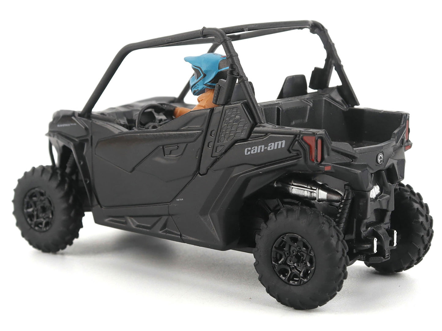Diecast model of Can-Am Maverick Trail DPS 1000 in matte black by BRP Models, with driver figure, 1/32 scale.