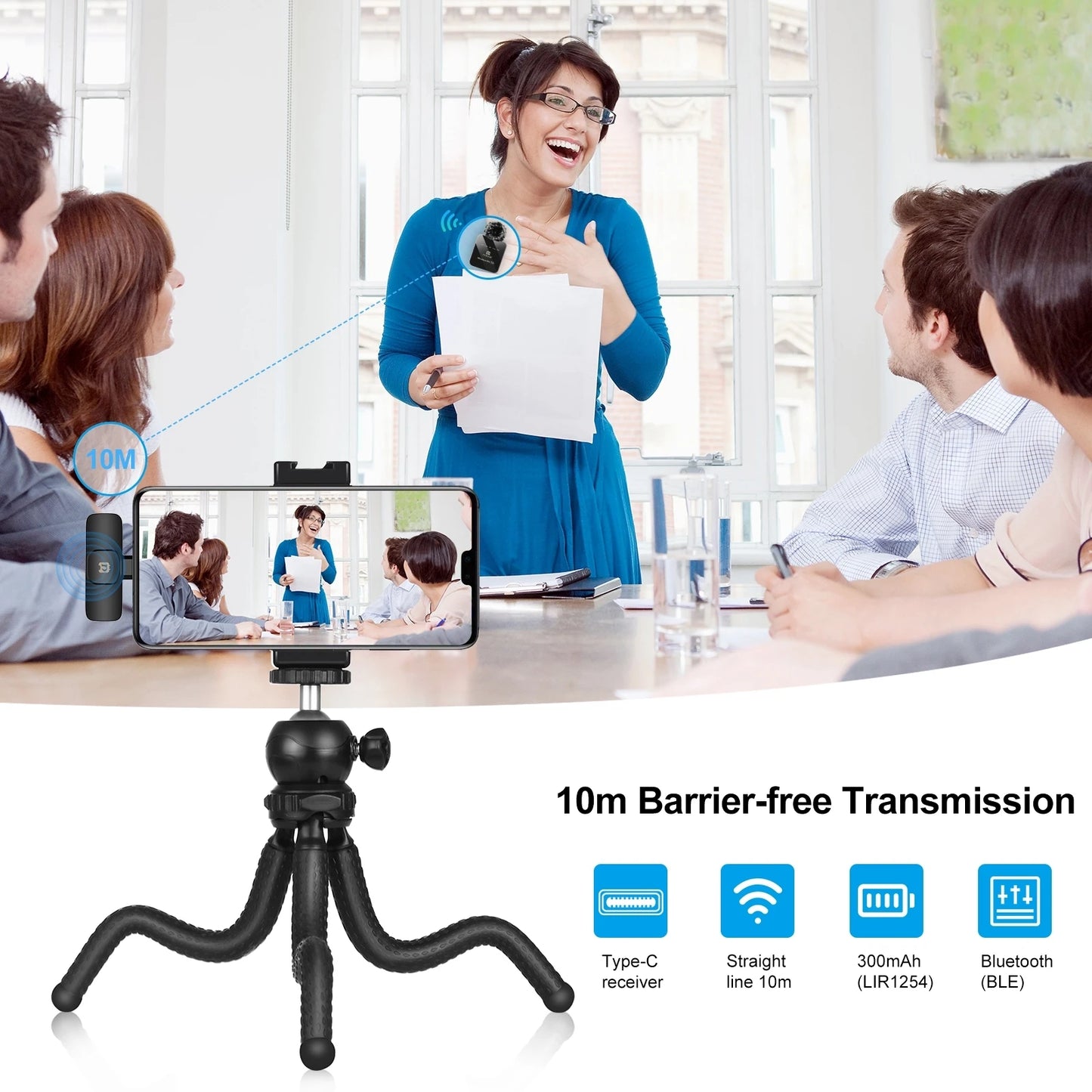 eprolo wireless lavalier microphone for mobile phones, outdoor recording, noise reduction, 1-to-2 wireless microphone system
