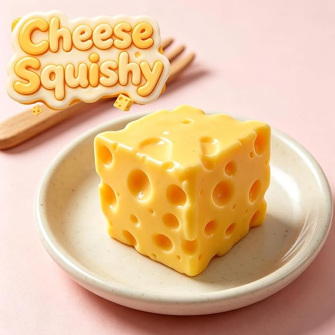 Yellow cheese squishy stress relief toy from American Smart, soft foam fidget ball for sensory stress relief and adults.