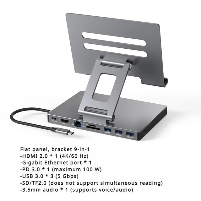 eprolo 4K/60Hz Gigabit Ethernet port USB 3.0 splitter hub with flat panel rotary stand and Type-C docking station.