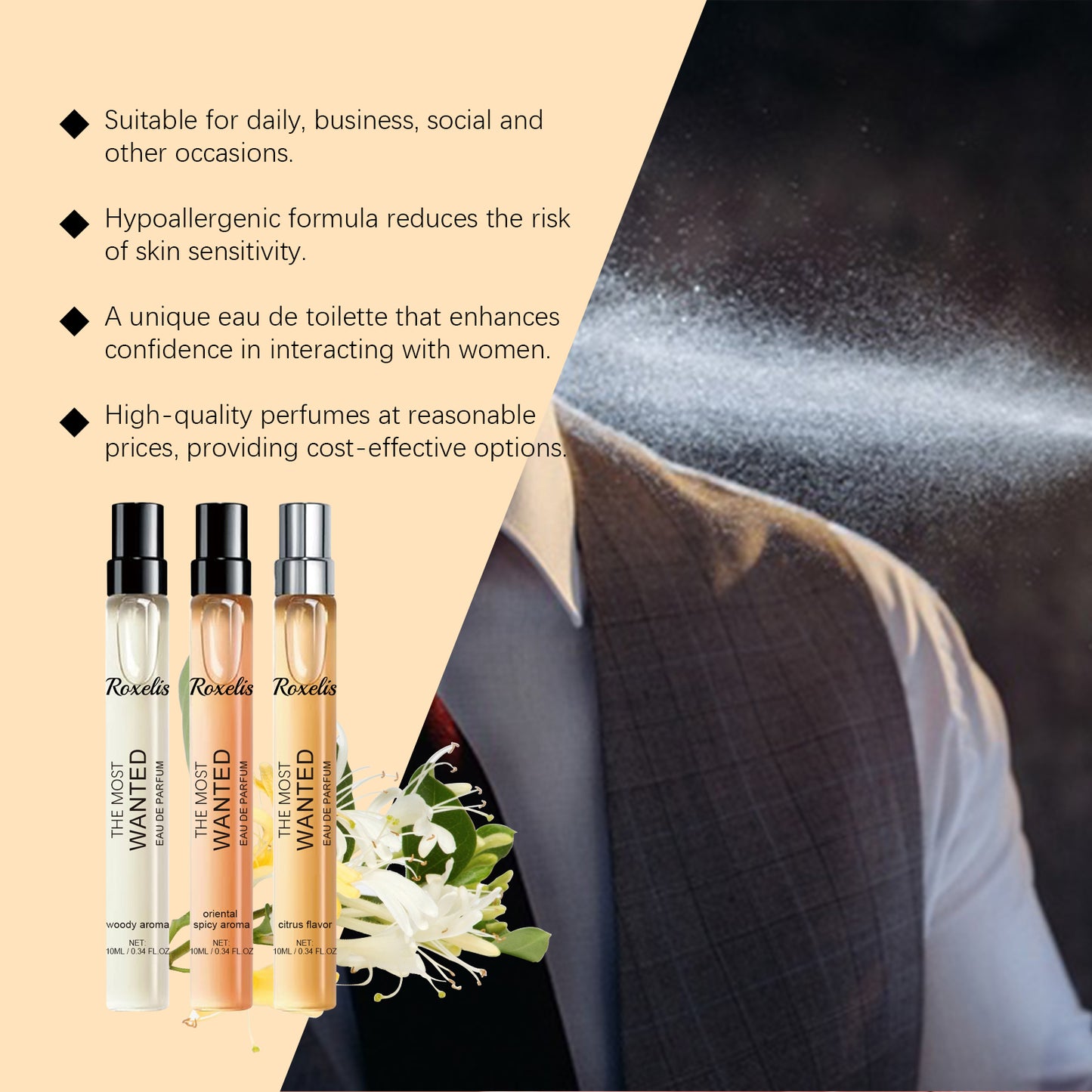 Roxelis Eau De Toilette Spray Men's Perfume Cologne Citrus Perfume Fresh Charm Portable Fragrance Spray