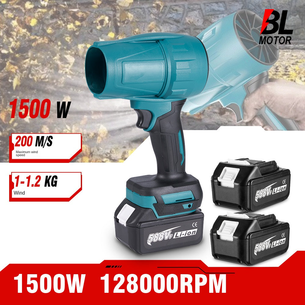 Eprolo brushless turbocharged storm and snow blower compatible with 18V Makita batteries, showing metal blades and powerful airflow.