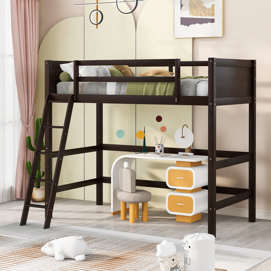 Solid Wood Twin Size Loft Bed with Ladder(Espresso)(OLD SKU: WF191903AAP)