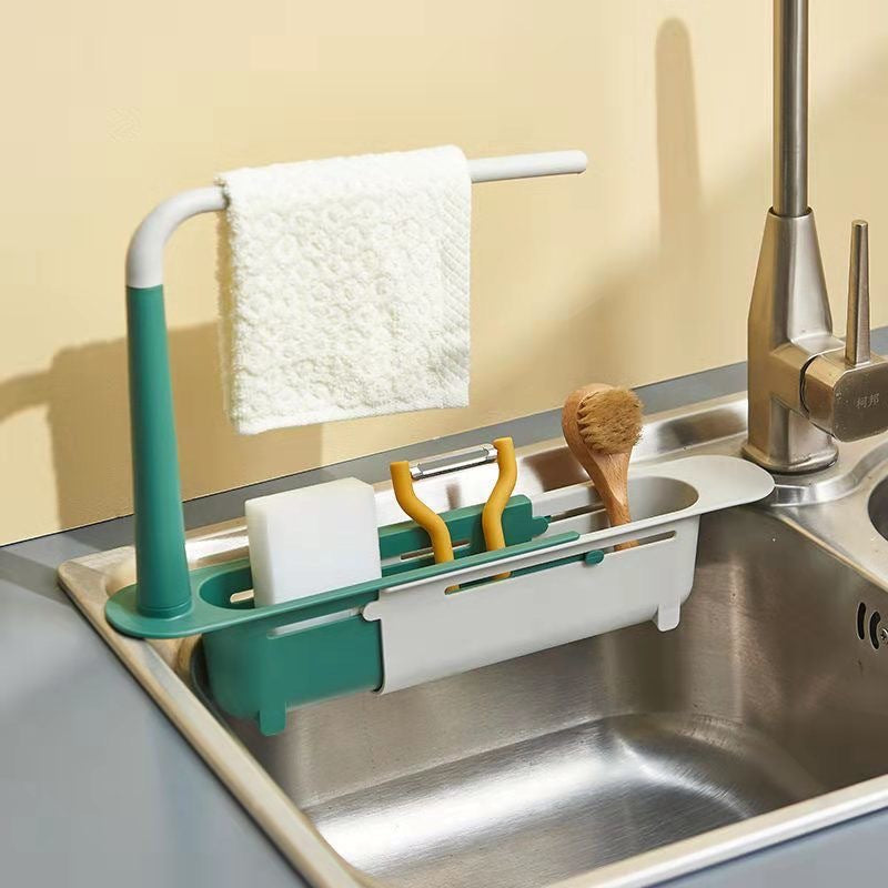 Sink Rack Telescopic Drain Rack Filter Pool Vegetable Drain Basket Dishwashing Rag Storage Rack Kitchen Sponge