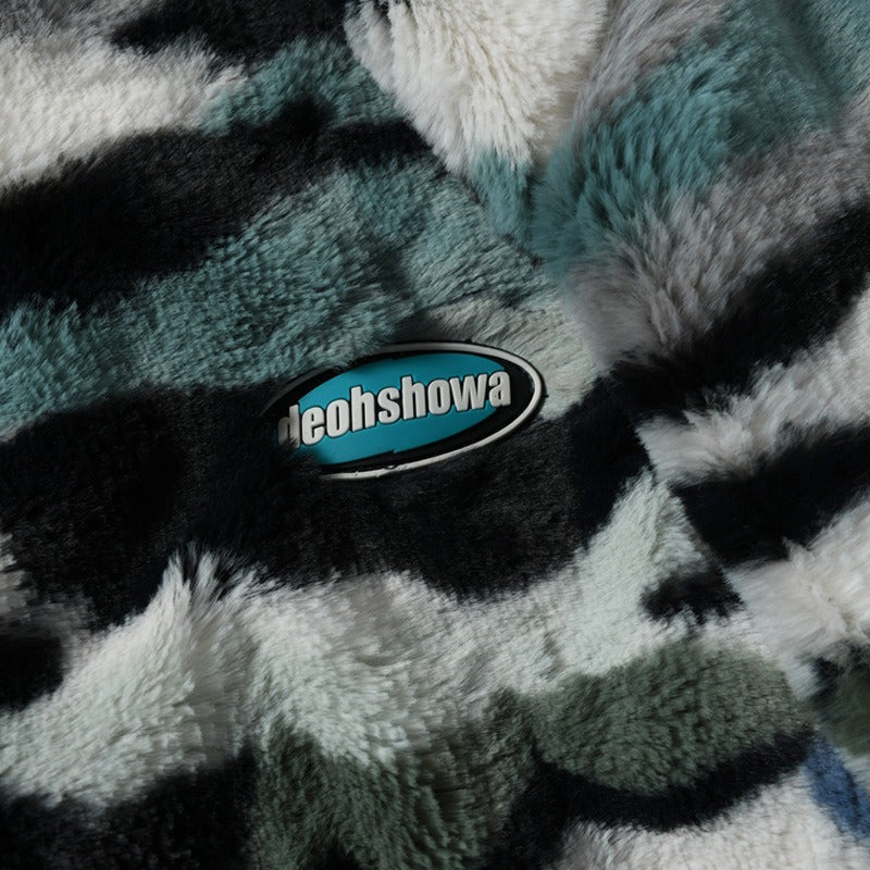 Autumn and winter retro camouflage imitation rabbit plush jacket for men and women loose casual versatile warm cotton jacket