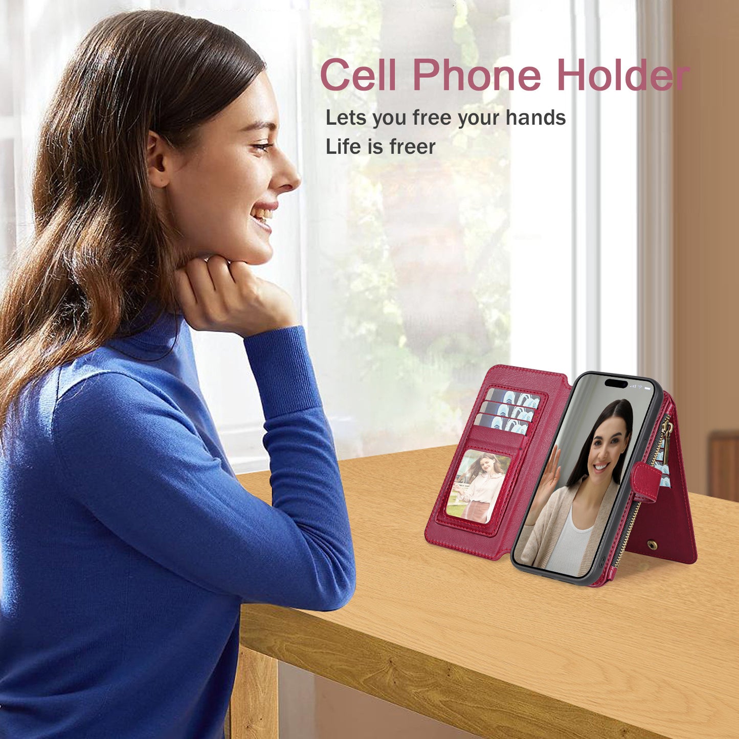 IPhone15 Pro multifunctional wallet leather case IP15 phone case detachable magnetic protective case