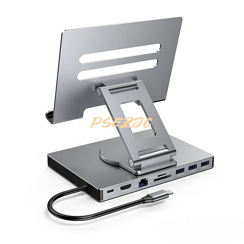 eprolo 4K/60Hz Gigabit Ethernet USB 3.0 splitter hub with flat panel rotary stand, Type-C docking station for laptops and desktops