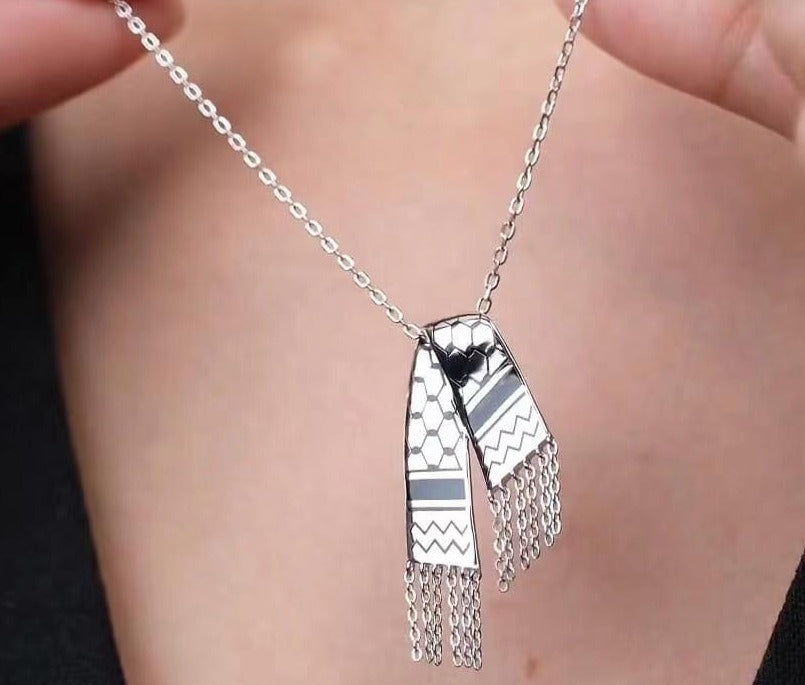 Stainless steel adhesive Middle East Palestinian headscarf scarf flag Gaza with diamond tassel necklace