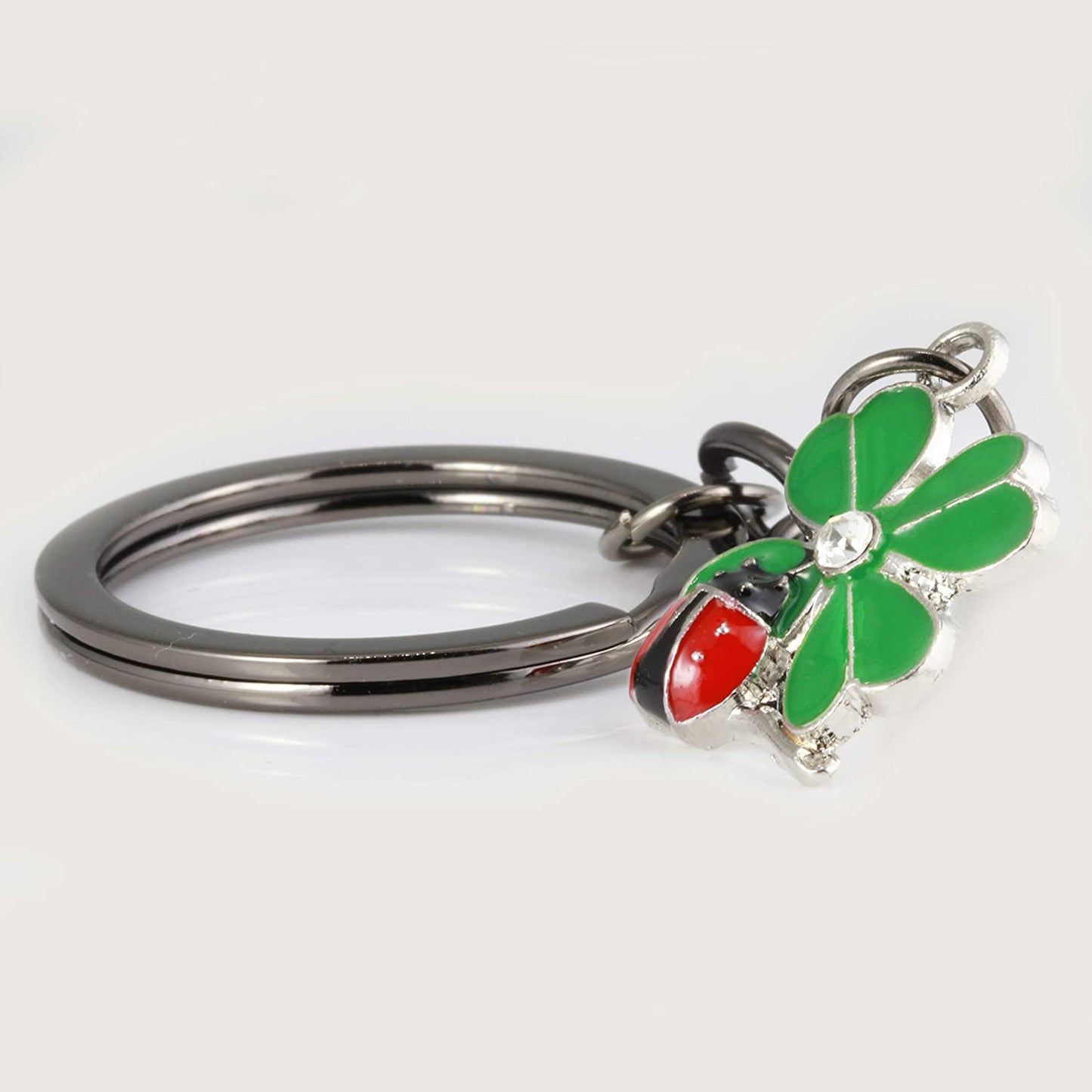 Ladybug Gifts | Ladybug Key Chain of a Lady Bug on a Four Leaf Clover Lucky Keychain 1 inch diameter Black Key Chain with Black Chain to the Ladybug Charm on a Four Leaf Clover with Rhinestone Center-3