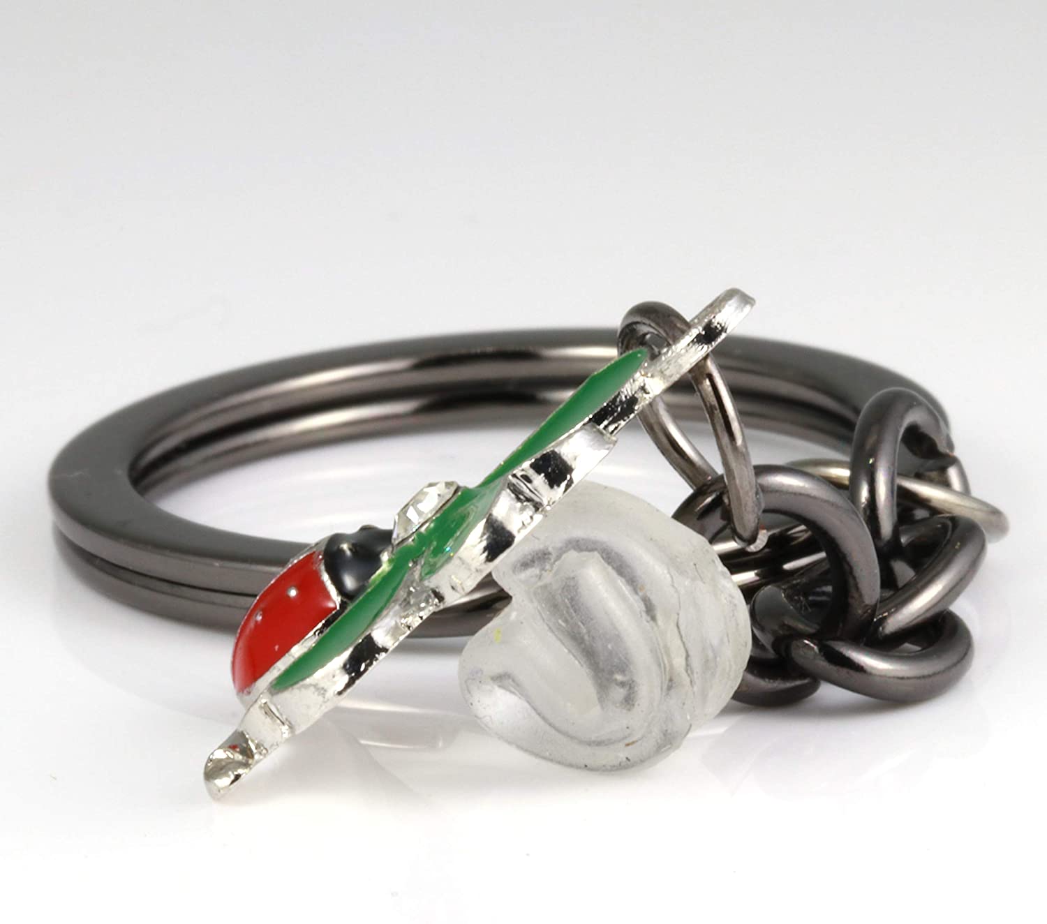 Ladybug Gifts | Ladybug Key Chain of a Lady Bug on a Four Leaf Clover Lucky Keychain 1 inch diameter Black Key Chain with Black Chain to the Ladybug Charm on a Four Leaf Clover with Rhinestone Center-4