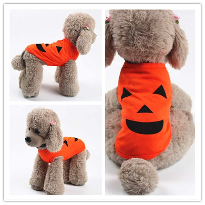 ClaudiaG Home Halloween pet pumpkin costume with orange fabric and black jack-o'-lantern face for dogs or cats.