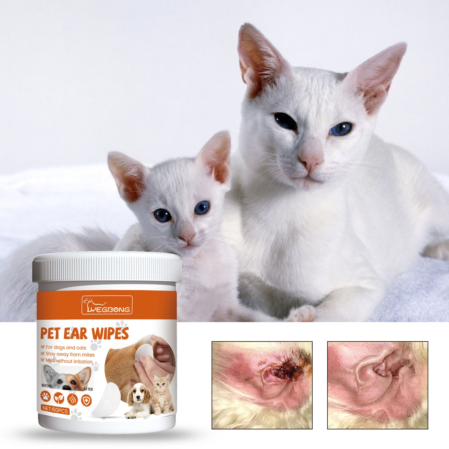 Yegbong Pet Ear Wipes, Pet Ear Cleaning Deodorizing Removing Mite And Earwax Cleaning Wipes