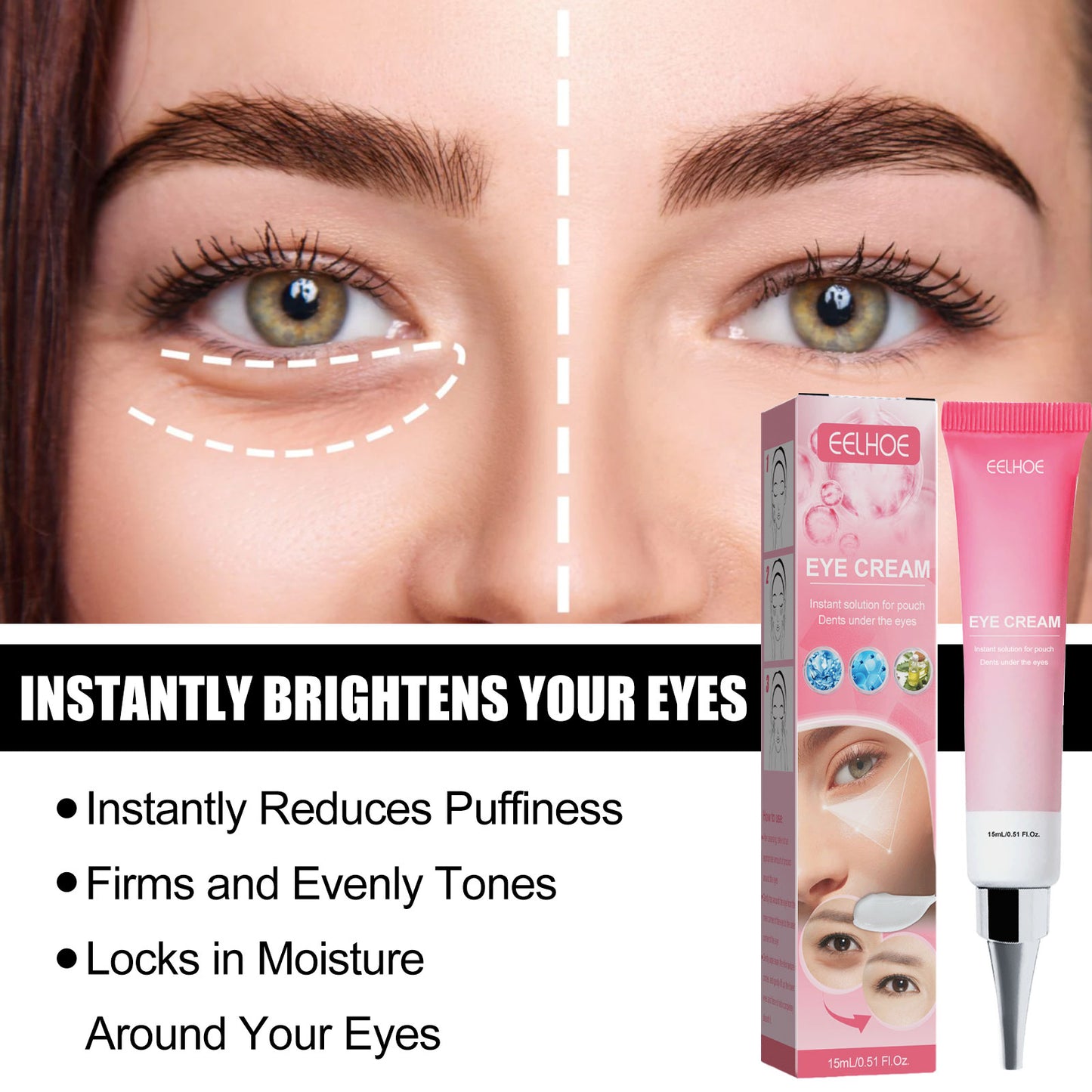 EELHOE Instant Eye Cream, Soft Elastic Eye Care For Wrinkles Eye Cream Refreshing, Hydrating And Brightening Eye Care