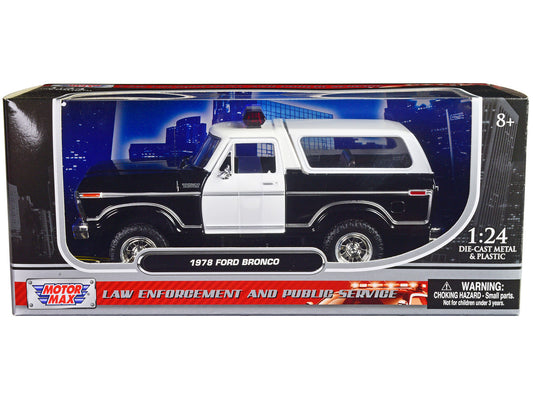 1978 Ford Bronco Police Car Unmarked Black and White "Law Enforcement and Public Service" Series 1/24 Diecast Model Car by Motormax-0