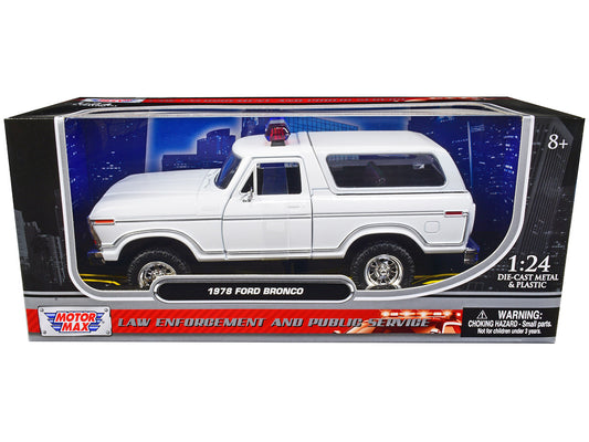 1978 Ford Bronco Police Car Unmarked White "Law Enforcement and Public Service" Series 1/24 Diecast Model Car by Motormax-0