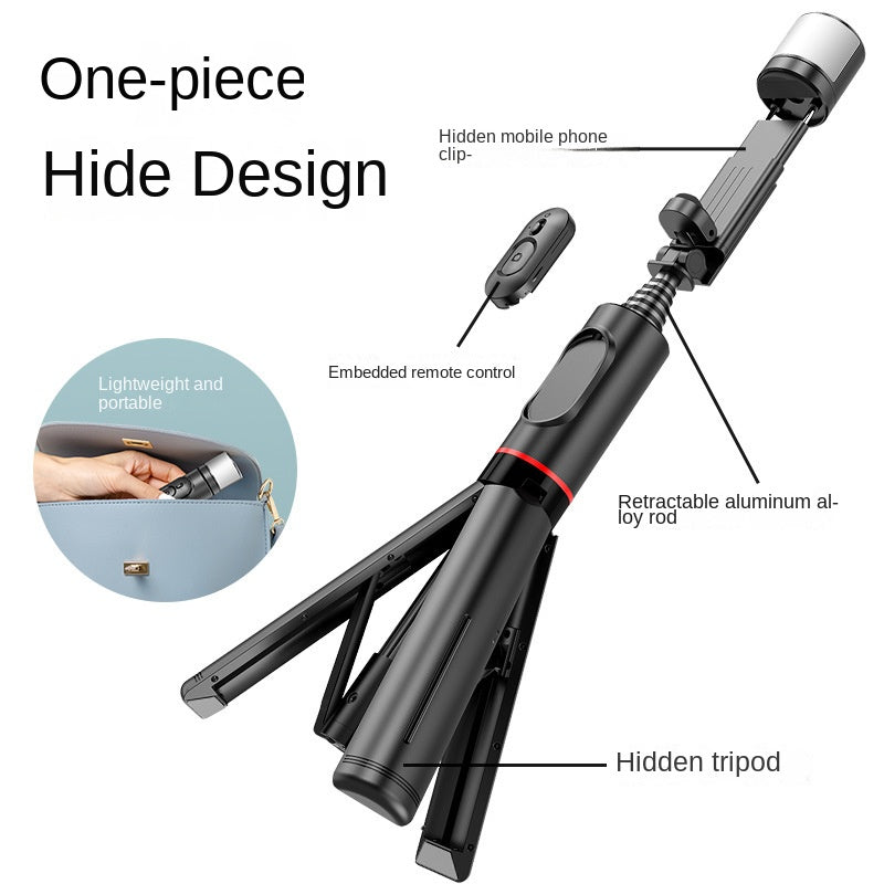 Mobile Phone Bluetooth Selfie Stick with Rotating Fill Light and Hidden Tripod Live Streaming Stand