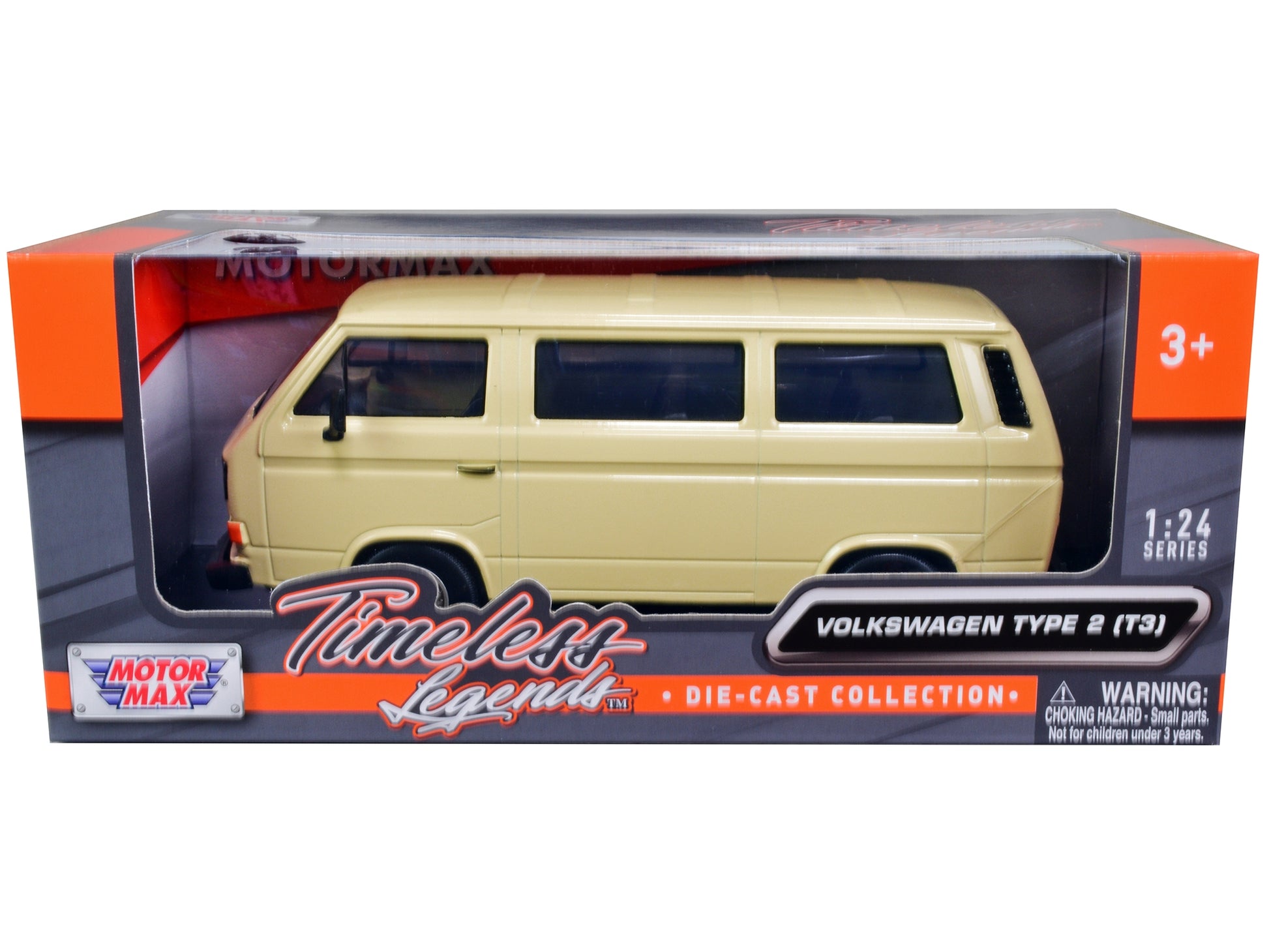 Beige Volkswagen Type 2 T3 Van diecast model by Motormax from the Timeless Legends series, 1/24 scale, detailed collectible car.