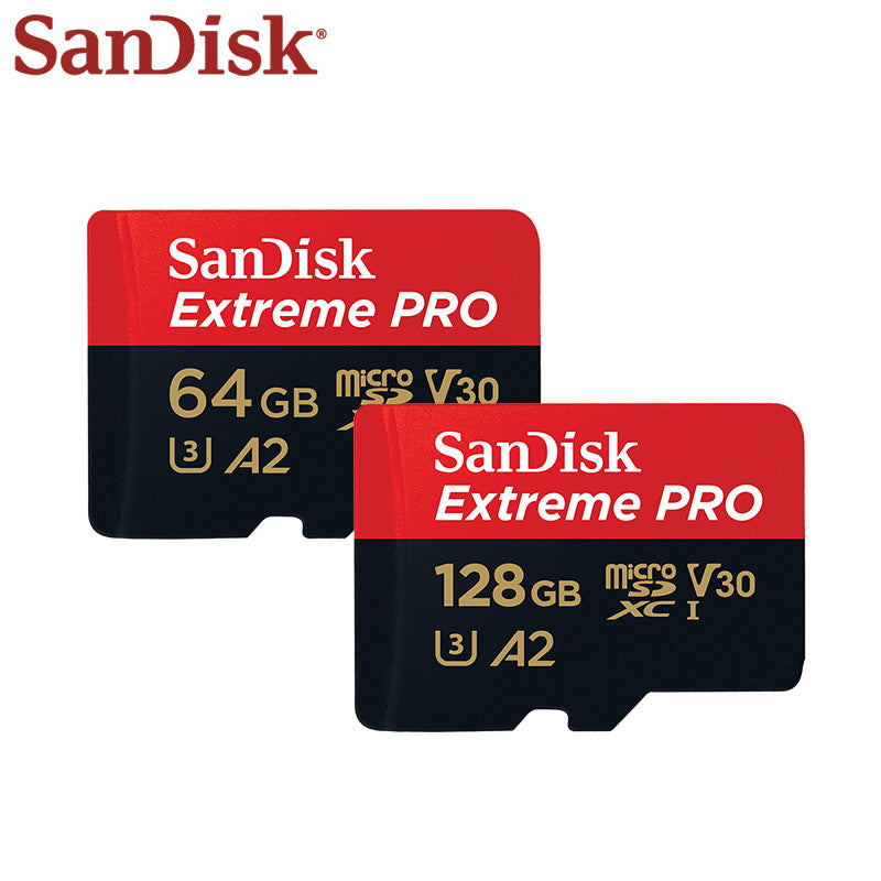 Sandisk Extreme Pro Micro SD Card with SD adapter, 64GB or 128GB, high-speed A2 V30 U3 memory card for devices