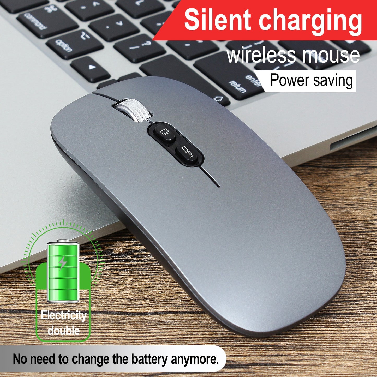 Rechargeable wireless mouse with 2.4G mute and one click return to desktop office mouse with built-in lithium battery