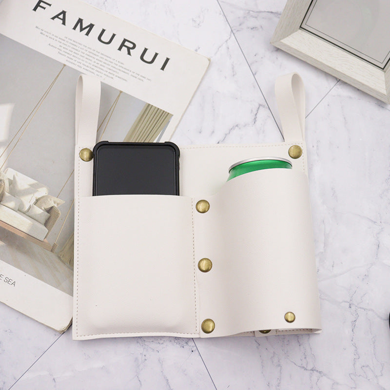 Camping chair leather storage bag mobile phone beer beverage storage bag outdoor chair side bag miscellaneous storage