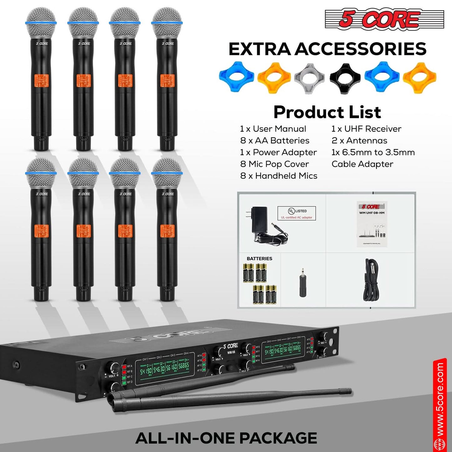 5Core Wireless Microphones 8 Channel Karaoke Professional UHF Singing Mic System Cordless Microfonos-4