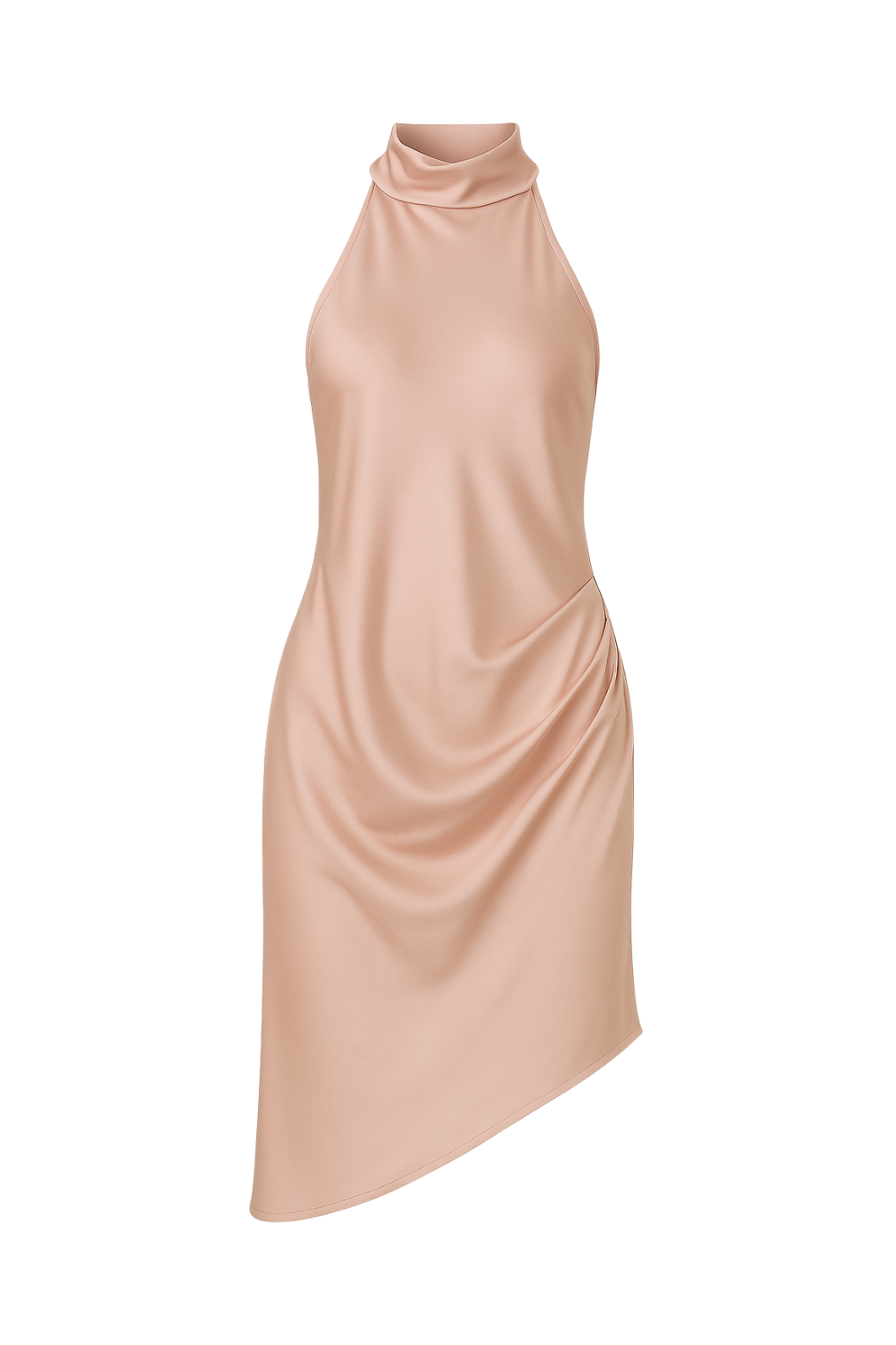 Velaa Drape Satin Mock Neck Dress