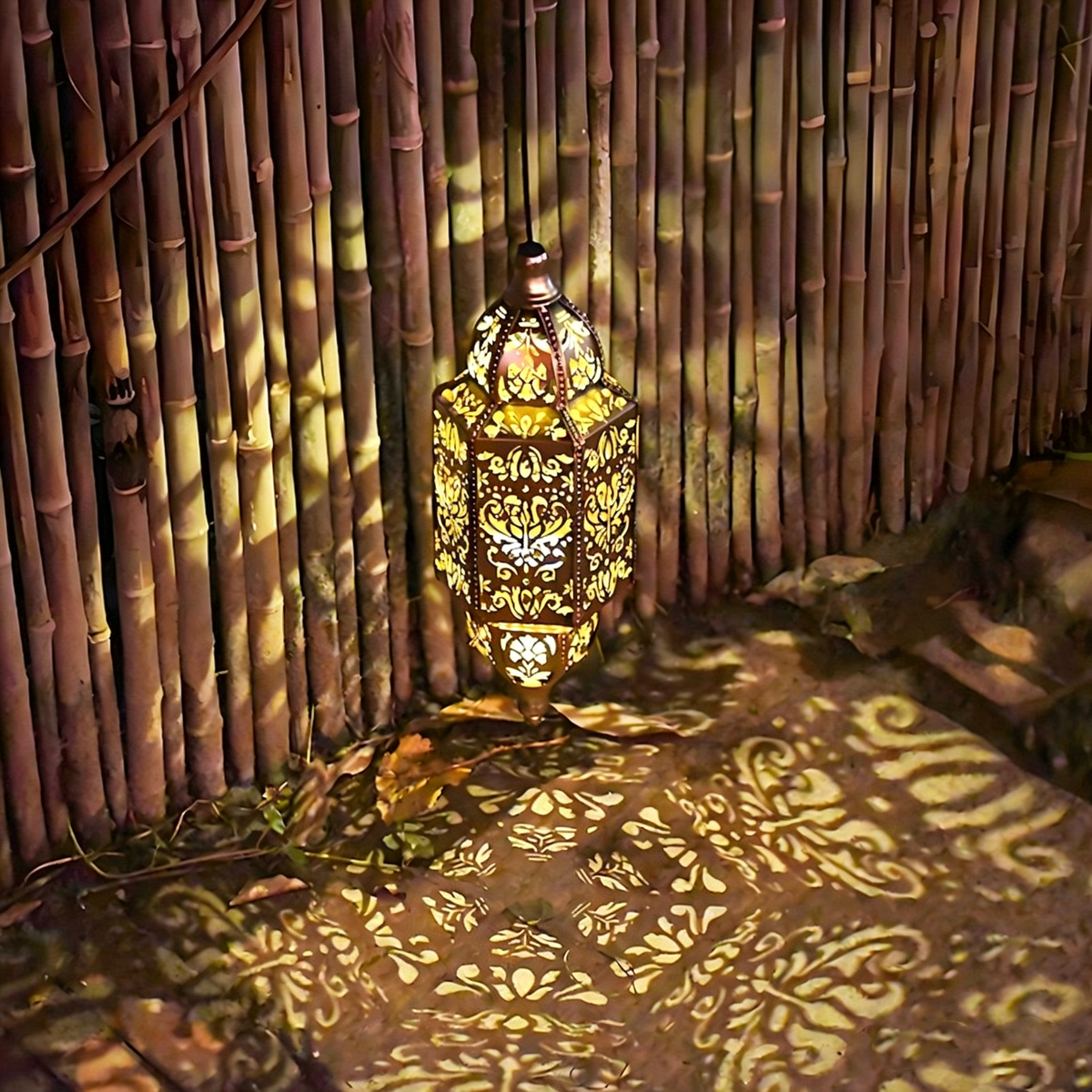 Solar powered iron hollow lantern
