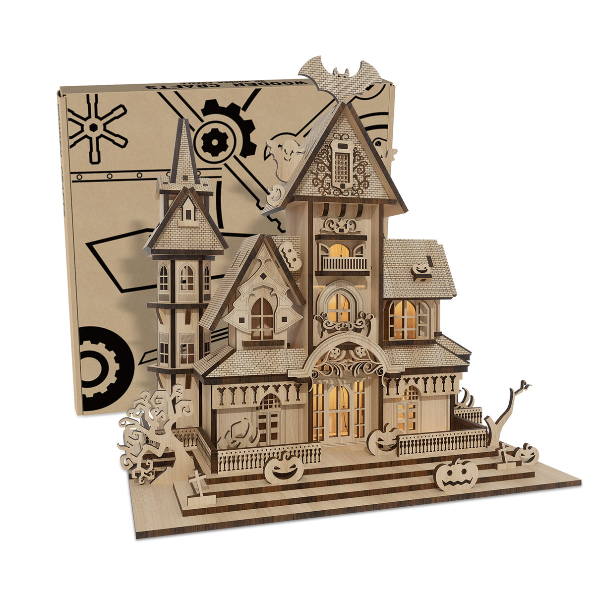 Haunted Castle Halloween decoration by ClaudiaG Home, spooky castle prop with eerie details for Halloween celebrations.